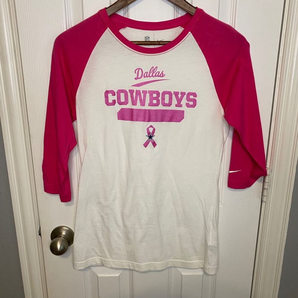 Nike Dallas Cowboys Breast Cancer Awareness Pink Raglan 3/4 Sleeve Shirt Small